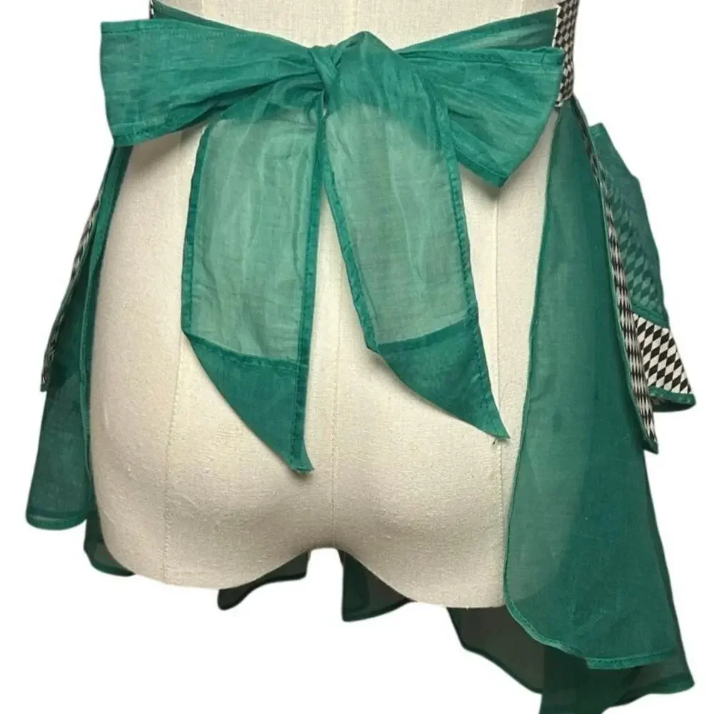 VTG 1950s Harlequin Organza Hostess Apron Green Sheer Ruffle Miu Miu Style OS